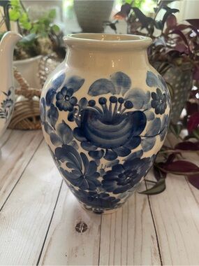 Blue and White Floral Ceramic Vase - Decorative Home Accent